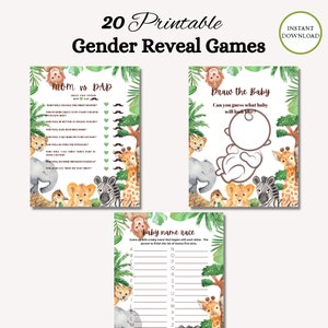 20 jeux de révélation de genre THÈME SAFARI parfait pour une fête de révélation ou une douche de bébé, révélation de genre, activités de jeux de douche de bébé image 5