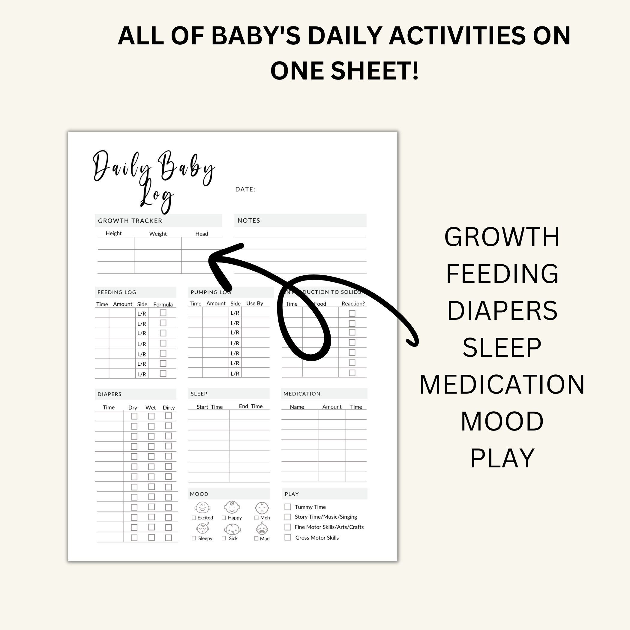 Daily Baby Log, Daily Newborn Tracker, Newborn Nanny Log, Day Care