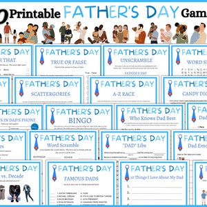 Vaderdagspelbundel, afdrukbaar familiespel, vaderdagfeestspellen, spellen voor kinderen en volwassenen, papaspellen, afdrukbare spellen en activiteiten