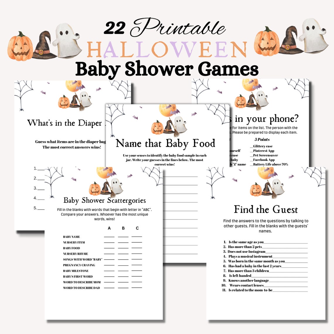 22 Printable Halloween Baby Shower Games to Keep Your Guests - Etsy