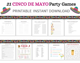 Cinco de Mayo Game Bundle, Cinco de Mayo imprimable, Cinco de Mayo Party Games, Cinco de Mayo Kids Adult Office School, Mexican Party Games