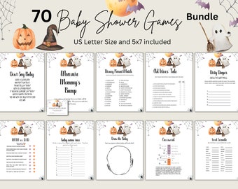 Halloween Baby Shower Game Bundle, Halloween Pumpkin Ghost Baby Shower Game Pack, Halloween Little Boo Baby Shower Games, Printable Games
