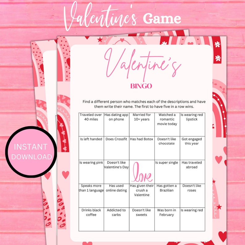 Printable Valentine s Day Game Bingo Game And Activity Adult Games Galentines Day Game