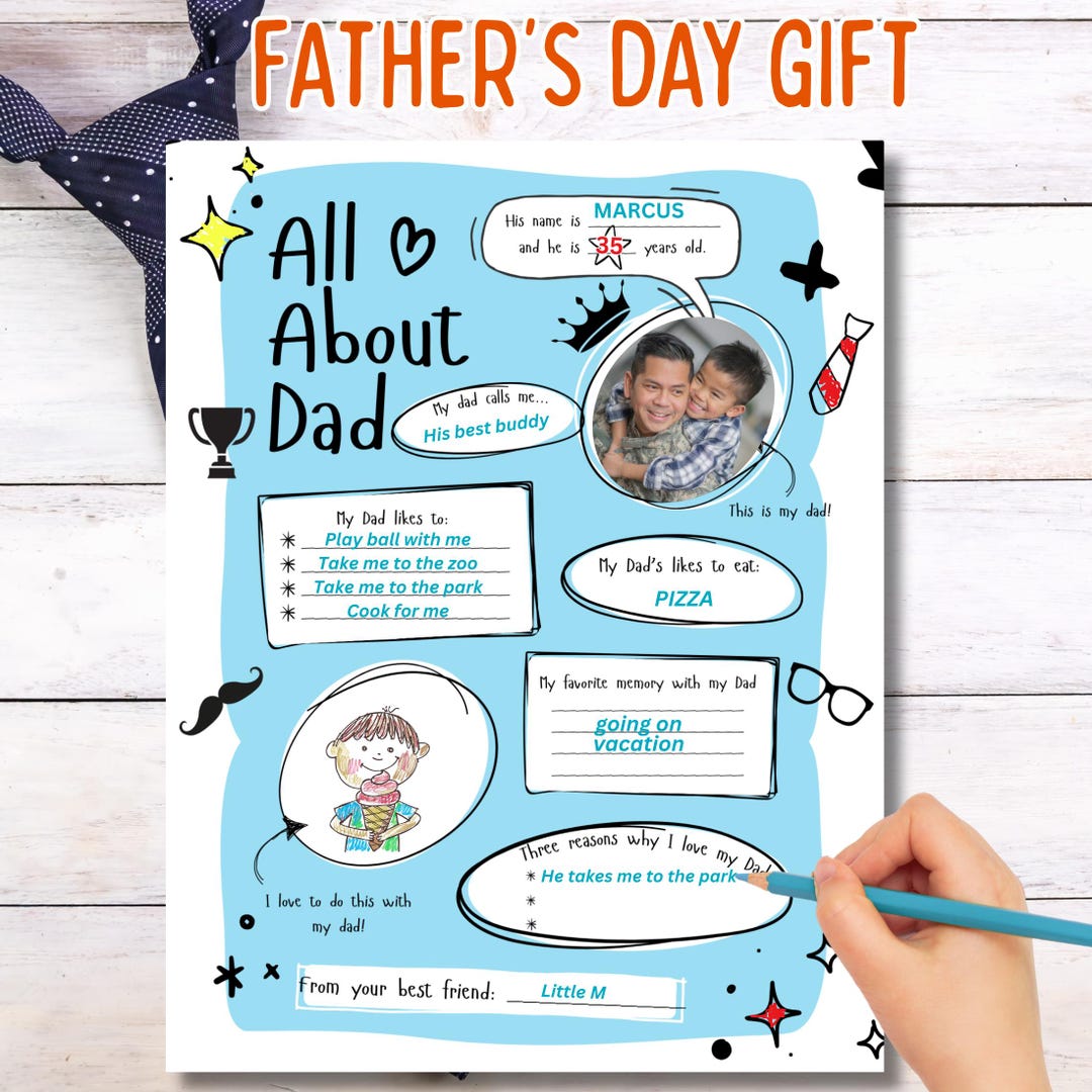 All About My Dad Printable Fathers Day Questionnaire, DIY Fathers Day ...