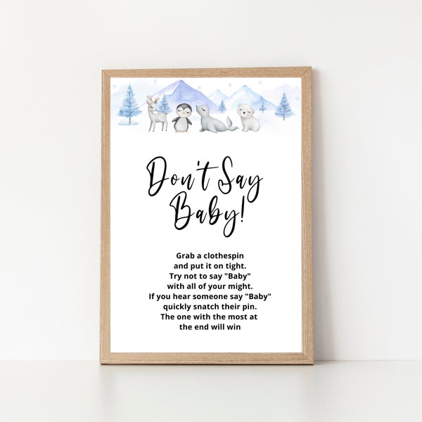 Don't Say Baby Winter Woodland Baby Shower Sign, Modern Holiday Baby Shower, Gender Neutral Shower sign, Decoration Printable PDF WW1208