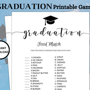 Druckbare Abschlussspiele, Food Match 2025 Abschlussspiele, Abschlussfeier Spiele, Abschlussfeier, Klasse von 2025, Abschlussspiele