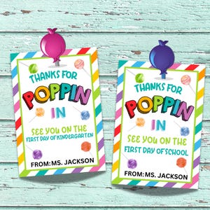 First day of school lollipop gift tag, Thanks for Popping In, Meet The Teacher Student Gift, Open House Back To School Student Candy Gift,