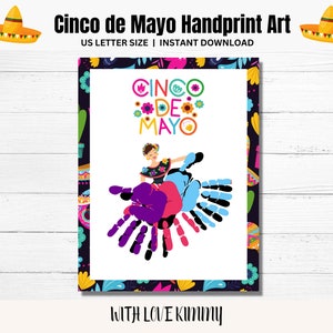 Artesanato de Cinco de Mayo, impressão de mão e pegada de Cinco de Mayo, lembrança de arte de impressão de mão para crianças, bebês e crianças pequenas, cartão DIY Cinco de Mayo