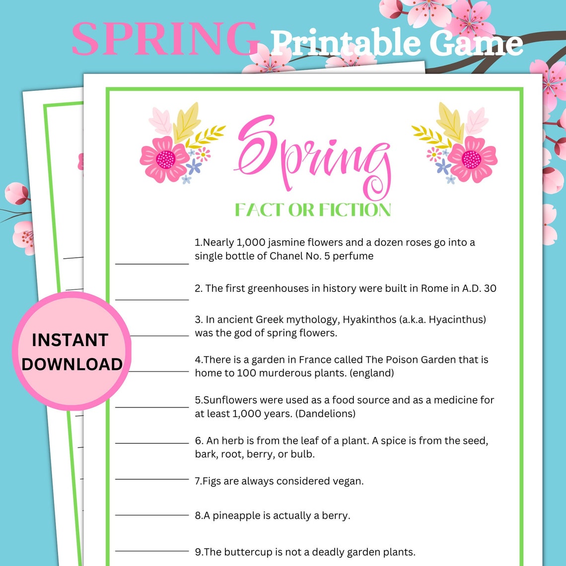 Printable SPRING Game Spring Party Game and Activity Kids - Etsy