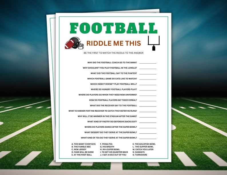 Yellow Football Riddle Text Football Game, Riddle Me This, Football Party Game, Football Birthday ...