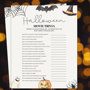 Halloween Party Game, Movie Trivia, Halloween Party Activities, Halloween adult Party, Fall October party game, Halloween game printable