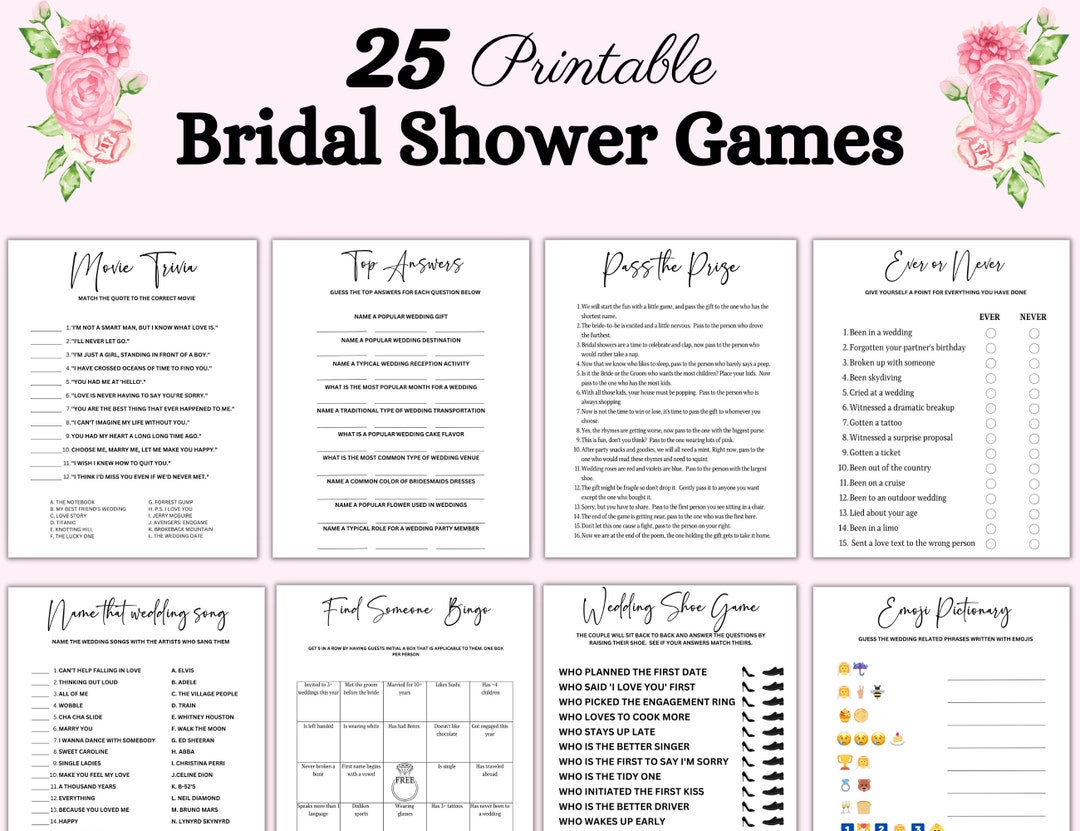 Bridal Shower Game Bundle, Bridal Party Games and Activities, Couples ...