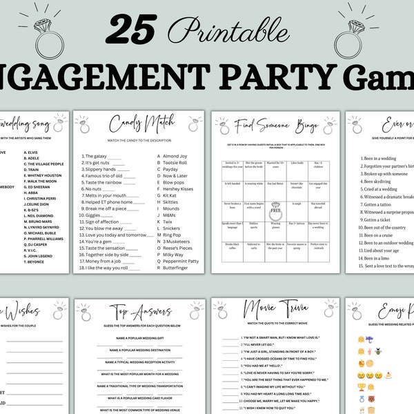 Printable Engagement Party Game Bundle, Engagement Party Activities, Proposal party game, Fiance party games, Couples games printables