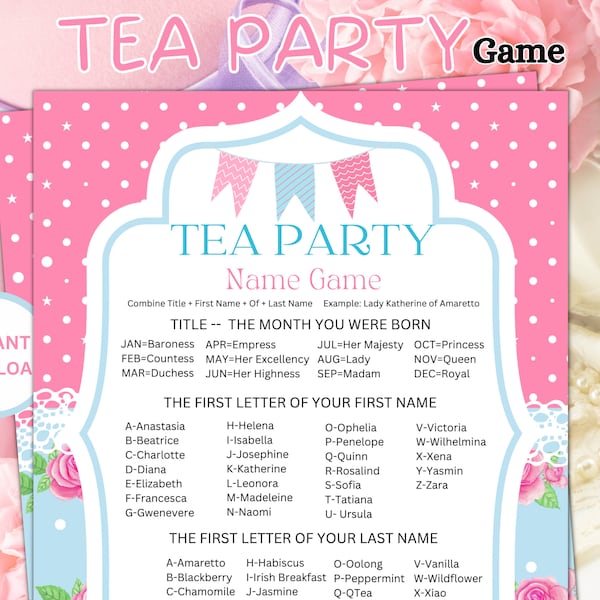 Printable Tea Party Game,Tea Party Birthday,Tea Party Baby Shower, Tea Party Bridal Shower, Tea Party Game Adults Kids Toddler, Bridal Tea