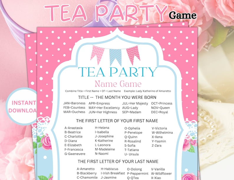 Printable Tea Party Game,tea Party Birthday,tea Party Baby Shower, Tea ...