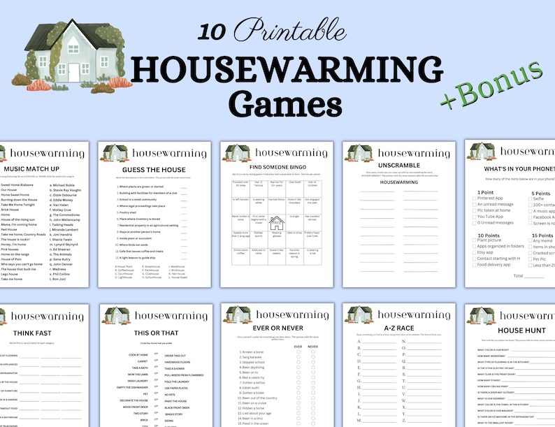 Housewarming Game Bundle Printable New House Games Etsy
