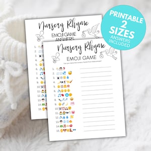 Baby Shower Emoji Game, Pictionary Emoji Baby Shower Game, Nursery Rhymes Emoji, Nursery Rhymes Shower Games, Fun Shower Printable