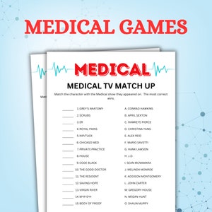 Medical Game, Printable nursing Games, Doctor games, Radiology games, Hospital party activities, Nursing graduation Games, Nurses Week