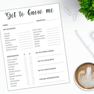 Get to know me survey, get to know me questionnaire, Coworkers questionnaire, Gift exchange, Employees favorites quiz, staff appreciation