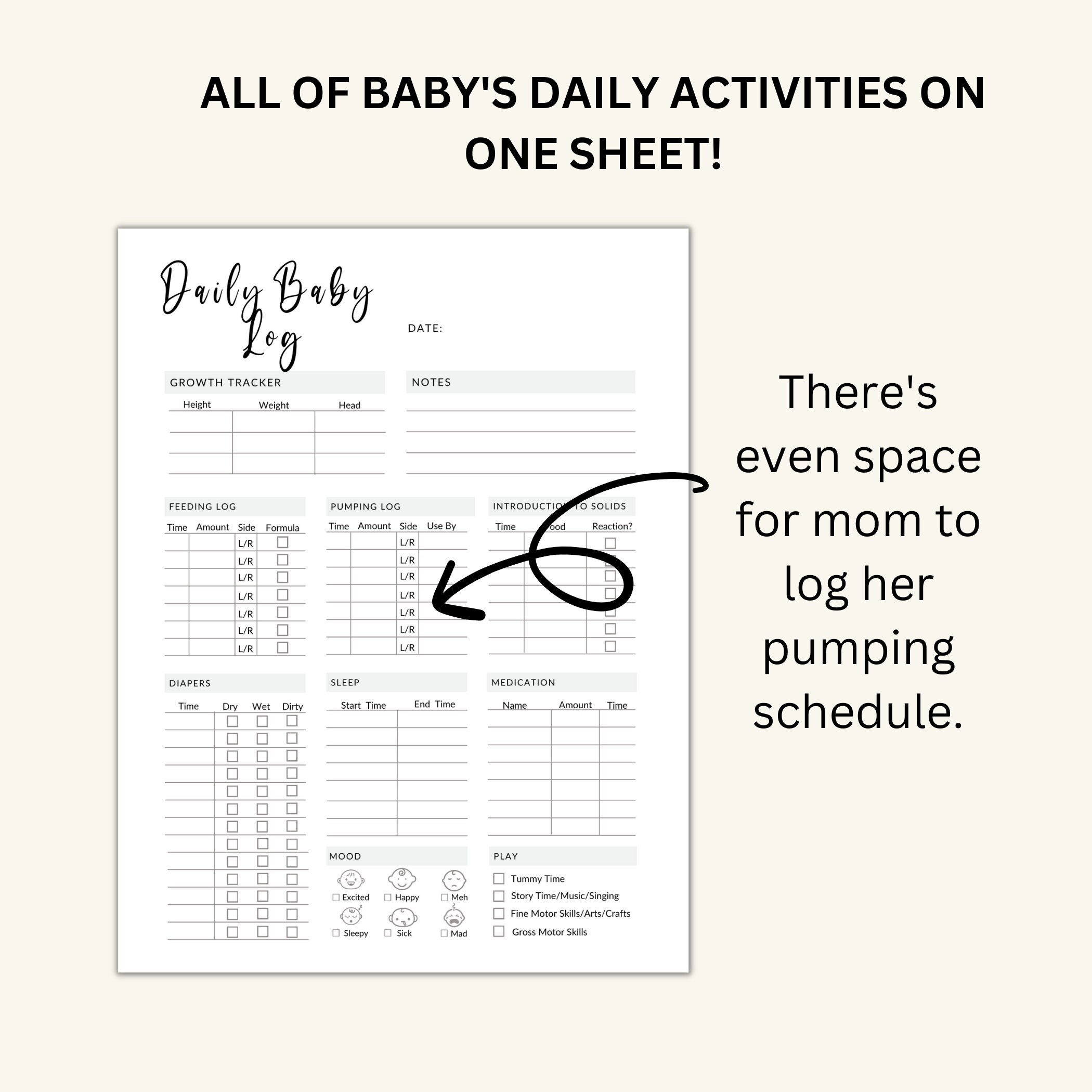 Daily Baby Log, Daily Newborn Tracker, Newborn Nanny Log, Day Care