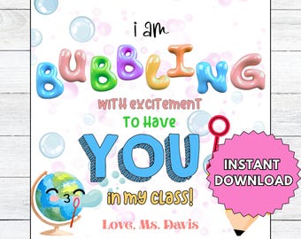 Back to School Gift Tag, Bubbling with excitement Gift tag,  Meet the Teacher Tag, Student Treat Tag, Open House gift, First Day of School