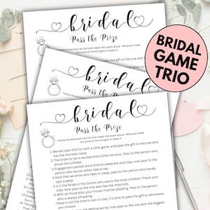 Pass the Prize Bridal Game Trio Bundle,  Pass the Prize Bridal Shower Game, Pass the Gift Poem, Bridal Poem Game, Bridal Shower Game