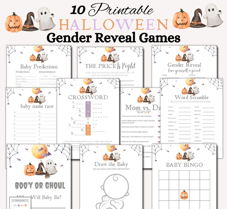 Baby Gender Reveal Printable Game Bundle in Halloween Theme - Etsy