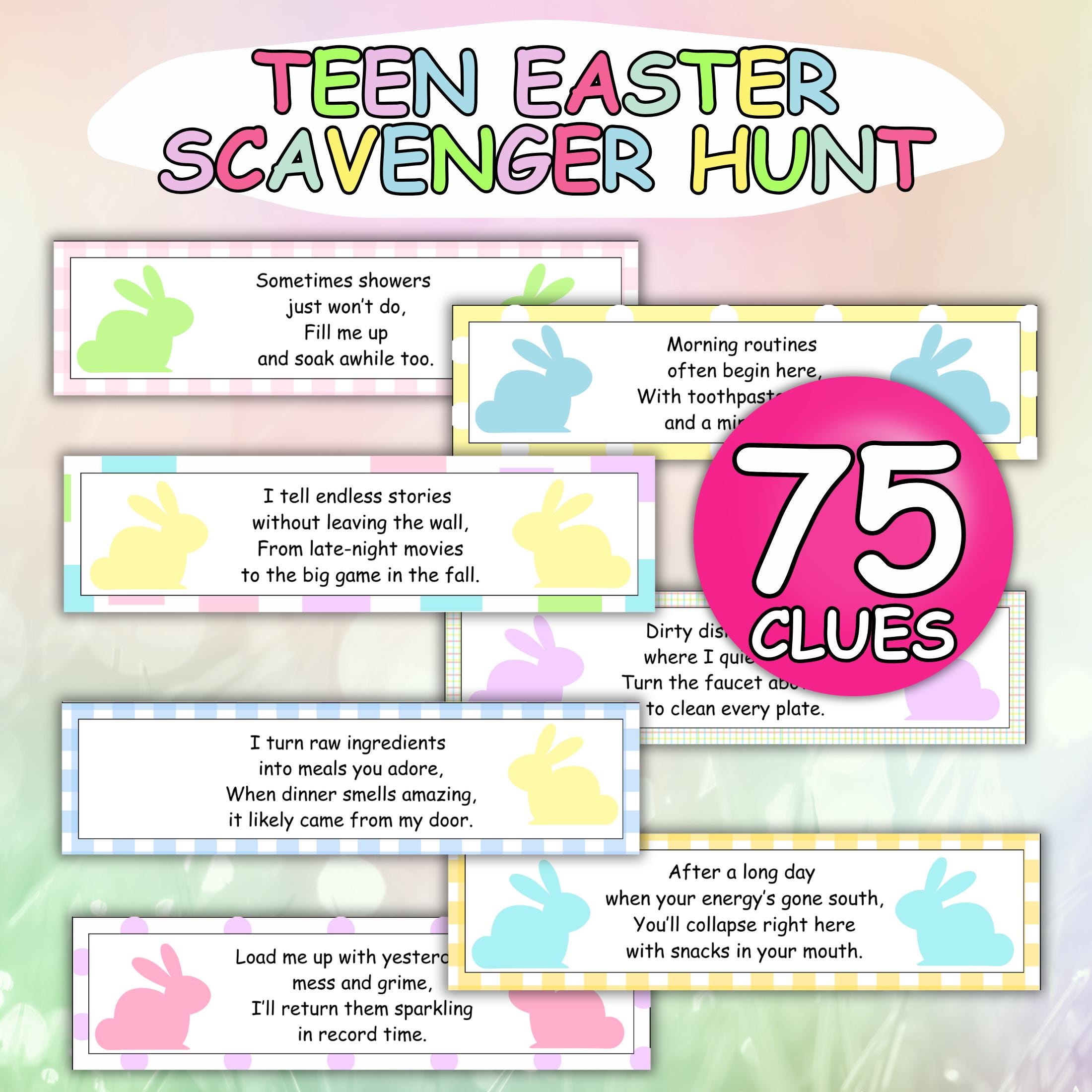 Easter Scavenger Hunt for Teens, 75 Clues, Treasure Hunt, Adult Easter ...