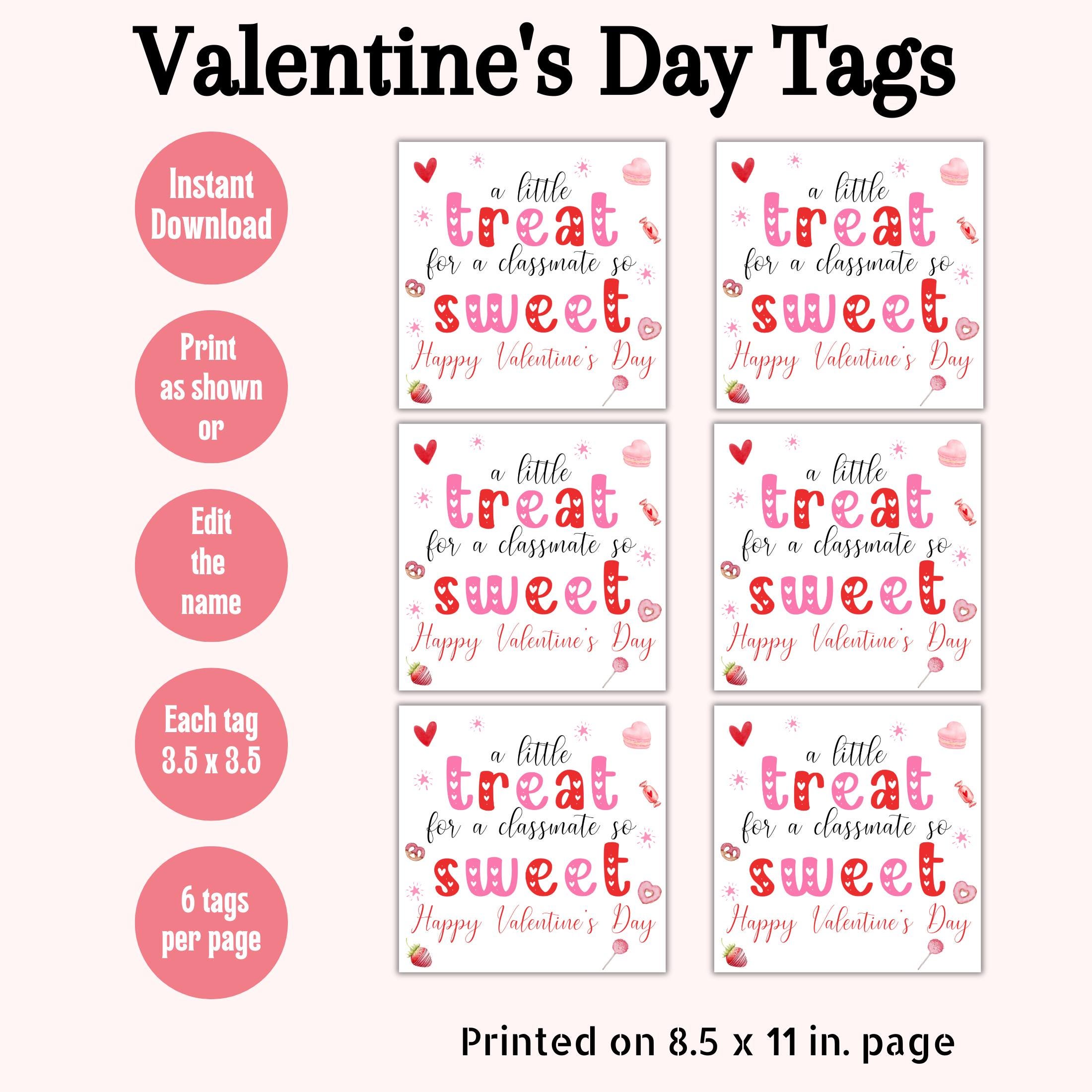Classmate Valentines Gift Tags, Printable Valentine Gifts Tags ...