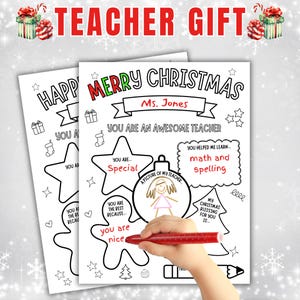 Teacher Christmas Appreciation Gift, Printable Teacher Holiday Gift Card, Thank You Teacher Gift Coloring Page, School Kids Instant Download