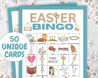 50 EASTER Bingo Cards game, Christian Bingo, Religious Bingo Game, Church Easter Story Bingo, Holy Week Games, Easter Bible Bingo Game,