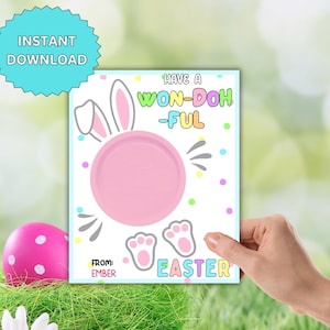 イースター プレイドウ ギフト カード、子供用印刷可能なイースター プレイドウ パーティー ギフト、教室でのギフト交換、子供用イースター バスケット ギフト、キャンディーなし