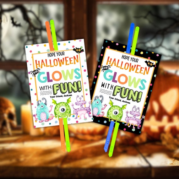 Halloween Glow Stick Gift Tag, Halloween Light Gift, Night Light Glow Stick Holder, Printable Halloween Favor Tag, Halloween Class Gift