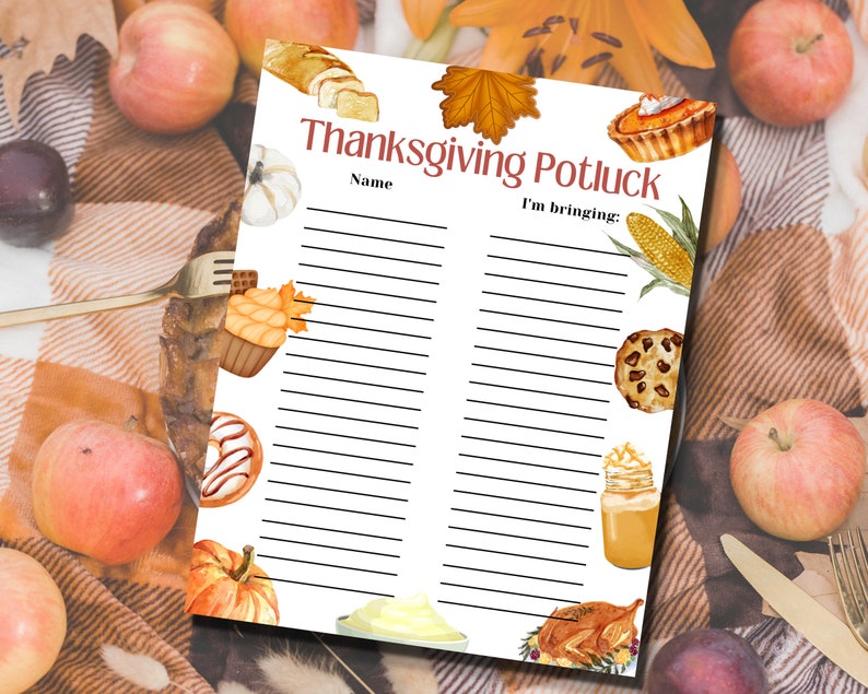 Thanksgiving Potluck Sign up Sheet, Fall Potluck, Church Potluck, Fall ...