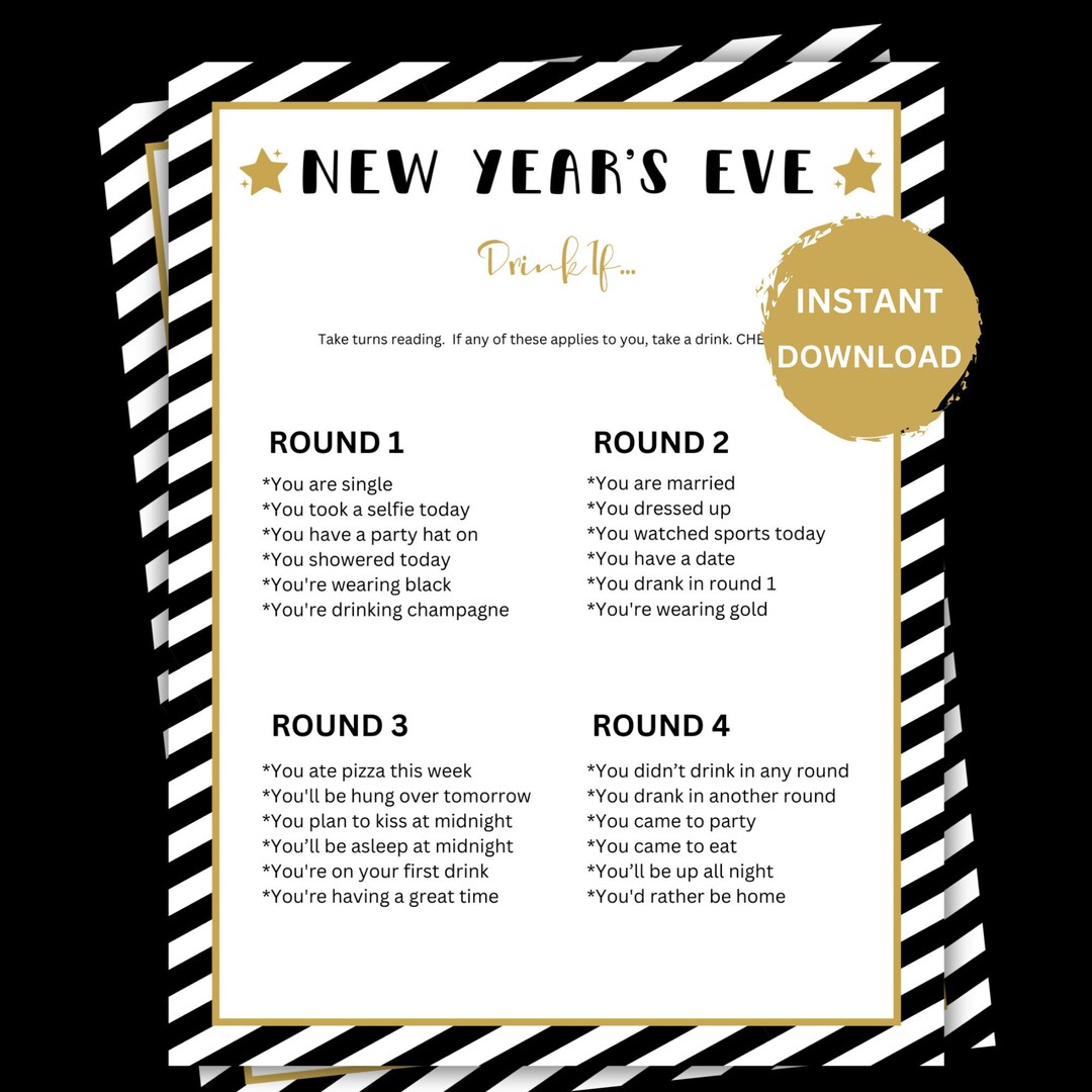 New Years Drink If Game, New Years Eve Party Game, New Years Eve Game ...