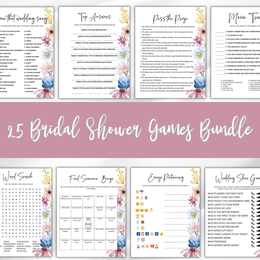 Bridal Shower Game Bundle, Bridal Party Games and Activities, Couples ...