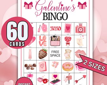 60 Galentine's Bingo game, Galentines Bingo Game, Girls Night Out, Galentines Game Activity, Adult Party Game, Girl's Valentines Day