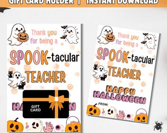 Teacher Halloween Gift Card Holder, Spooktakular Teacher, Teacher Coffee Gift, Halloween Frankenstein Teacher Printable Appreciation Gift