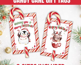 Etichetta regalo di Natale a forma di bastoncino di zucchero, etichette regalo per bambini a forma di bastoncino di zucchero, porta-regalo a forma di bastoncino di zucchero, regalo per l'aula di Natale, etichette stampabili per le feste
