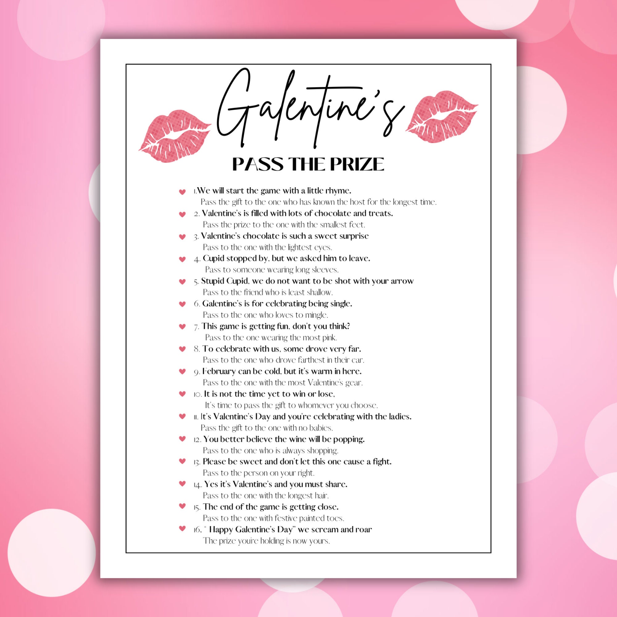 Pass the Prize Printable Galentine's Game, Adult Ladies Night Out Game ...
