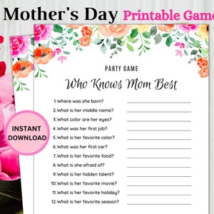 Moederdag spel, Moederdag afdrukbaar, Moederdag ambacht, gelukkige Moederdag, Moederdag feest, Moederdag kinderactiviteit, PDF