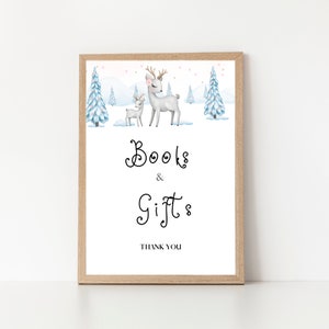 Livres et cadeaux Winter Woodlands Deer Baby Shower Sign, Modern Baby Shower Sign, Baby GIRL Shower sign, Décoration PDF imprimable DEE1222