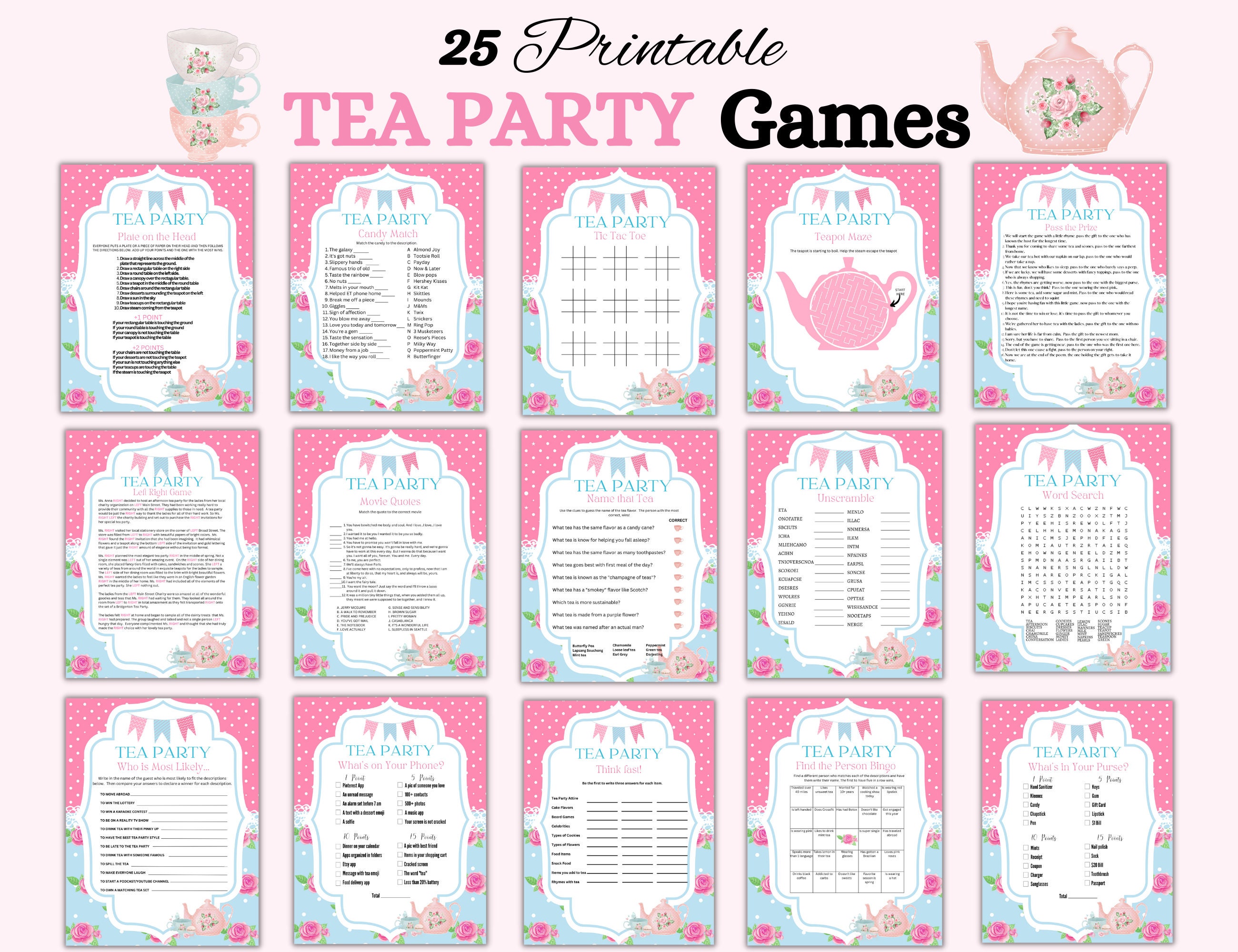 Tea Party Games, Tea Party Birthday, Tea Party Baby Shower, Tea Party