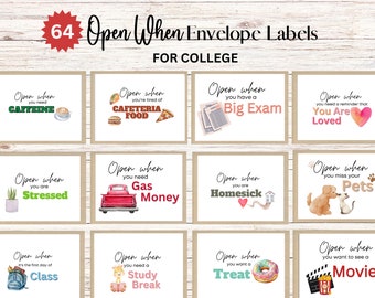 Open When Envelope Labels for College Students, University Letters for Student, College Student Care Package, Open When Cards, Printable