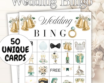 50 Hochzeitsbingospiele, Hochzeitsspaß, Empfangsbingokarten, druckbares Hochzeitsduschespiel, Hochzeitstisch, Bachelorette Spiel, Kinderaktivität