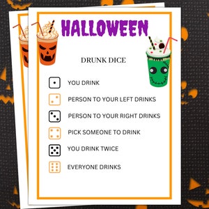 Halloween Party Game, Drunk Dice, Halloween Party Activities, Halloween adult Party, Fall October party game, Halloween game printable