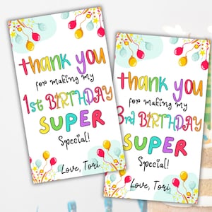 Kids Editable Thank you Birthday gift tag, Birthday favor tag, Birthday Party tag, Birthday goodie bag favor, Printable Return gift tag