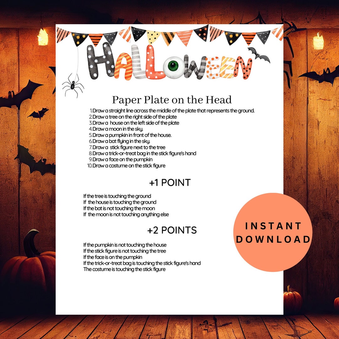Halloween Plate on Head Game, Halloween Party Activity, Halloween Adult