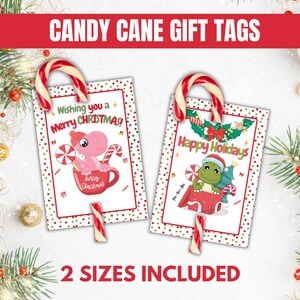 Christmas Candy Cane Gift Tag, Kids Candy Cane Favors Gift Tags, Candy Cane Gift holder, Christmas Classroom Gift, Printable Dinosaur tags