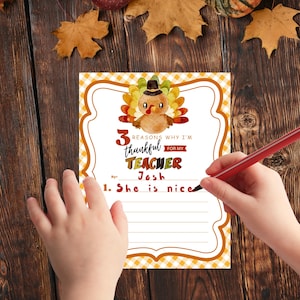 Danksagungskarte für Lehrer, Danksagung Karte, DayCare Schule Lehrer Geschenk, Warum ich dankbar bin, Füllen Sie die leere Lehrerkarte, Printable aus